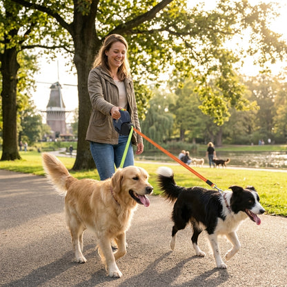 Twee honden uitlaten met de dubbele riem