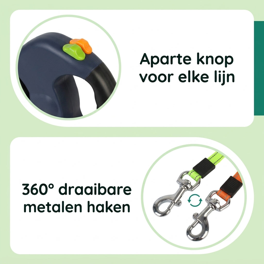 Aparte knop voor elke lijn en 360 graden draaibare metalen haken