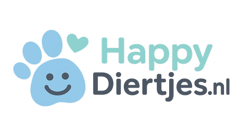 Het logo van happydiertjes.nl, het is een pootafdruk gecombineerd met een hartje.