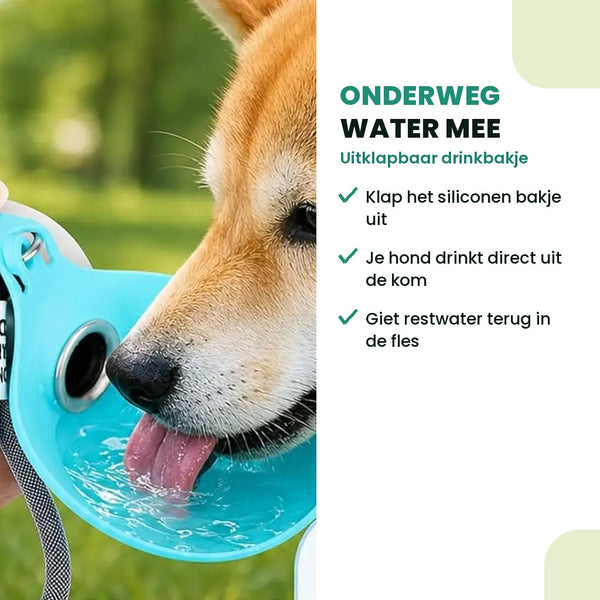 Hond drinkt onderweg uit het uitklapbare siliconen drinkbakje