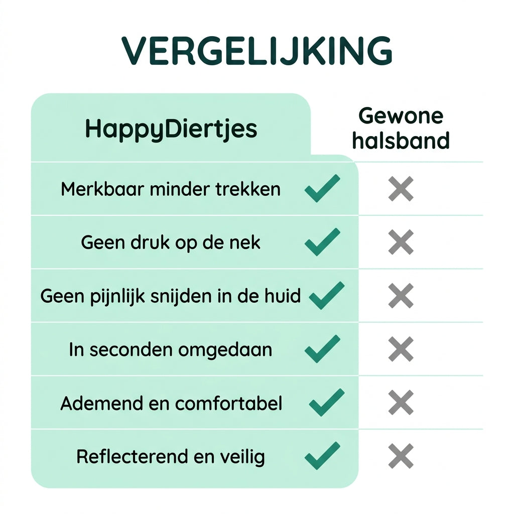 Vergelijking: HappyDiertjes tuig versus gewone halsband