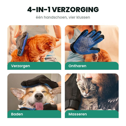 4-in-1 vachthandschoen: verzorgen, ontharen, baden en masseren